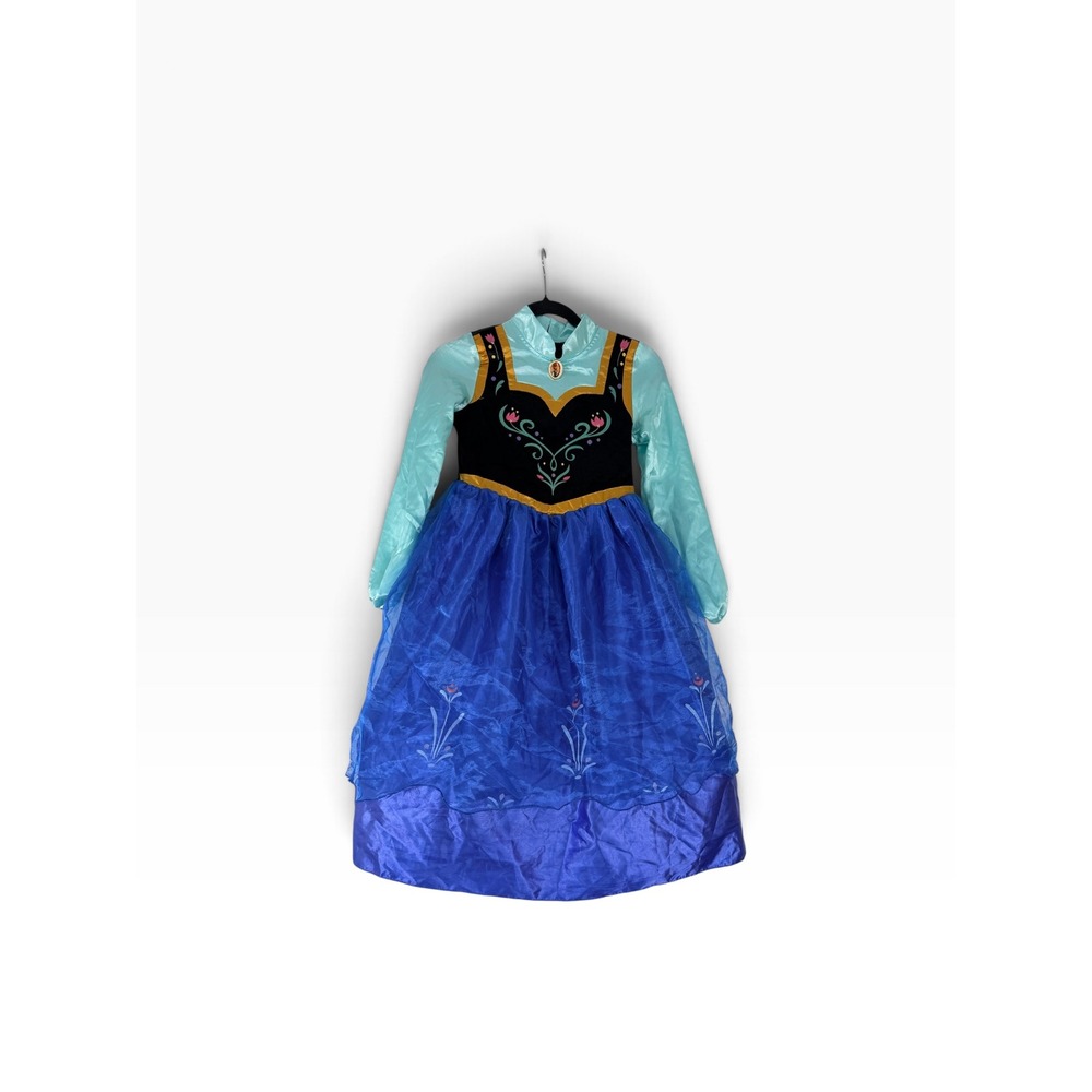 Disney Store Frozen Anna Costume Dress Girls 9/10 Blue Teal Black Velvet Bodice